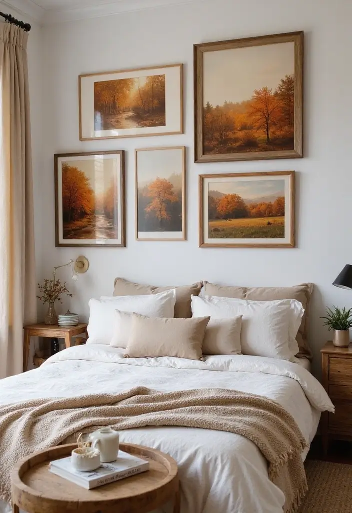 10 Fall Bedroom Ideas That'll Make You Snuggle Up All Season Long! - 7. Wall Art that Speaks Autumn