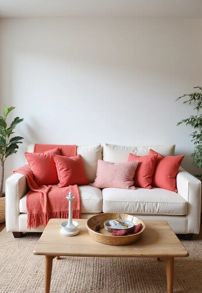 15 Fall Color Palette Ideas That Will Make Your Living Room the Coziest Place This Season! - 14. Bright Coral and Cream