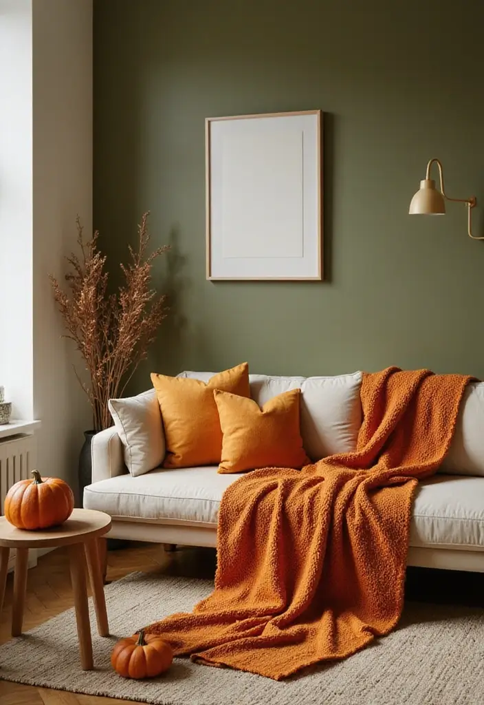 15 Fall Color Palette Ideas That Will Make Your Living Room the Coziest Place This Season! - 3. Pumpkin Spice and Olive Green