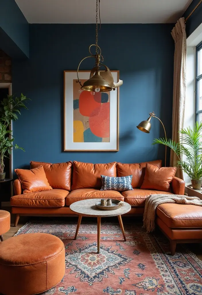 15 Fall Color Palette Ideas That Will Make Your Living Room the Coziest Place This Season! - 8. Vibrant Rust and Cool Blue