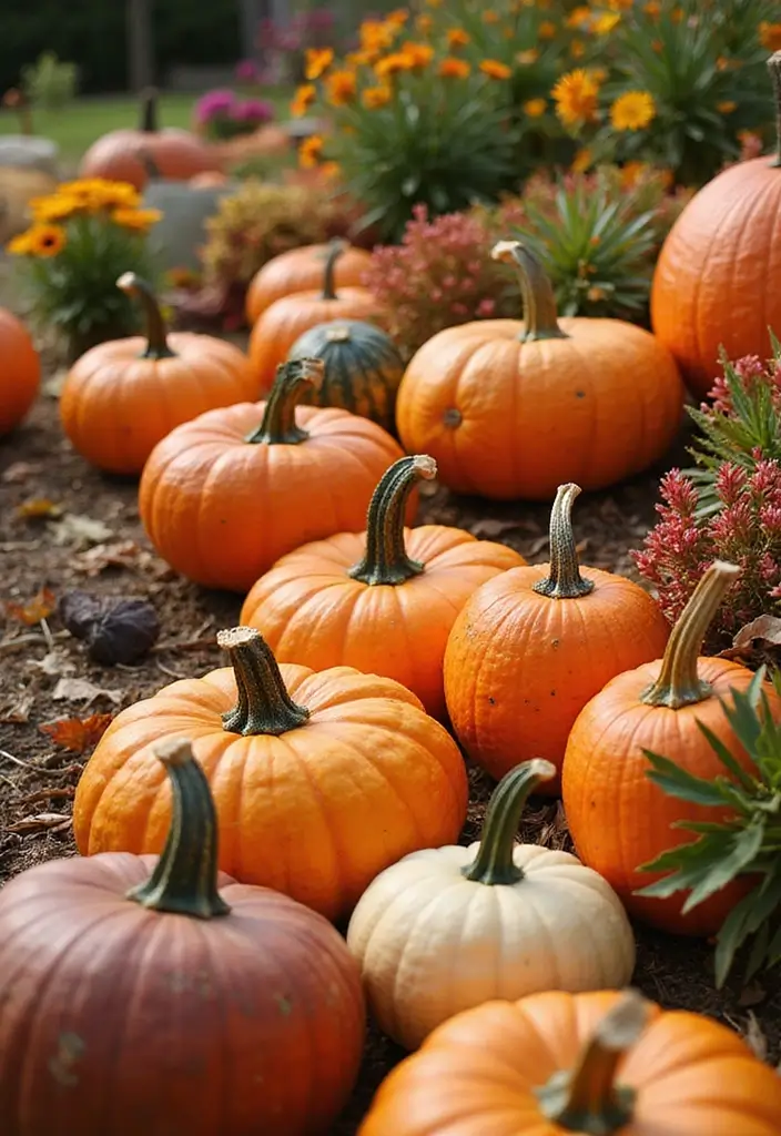 20 Colorful Fall Garden Decor Ideas That Will Brighten Your Days (Check Out #3!) - 1. Lively Pumpkin Arrangements