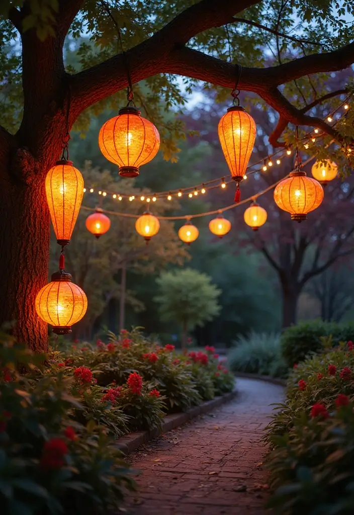20 Colorful Fall Garden Decor Ideas That Will Brighten Your Days (Check Out #3!) - 2. Whimsical Garden Lanterns