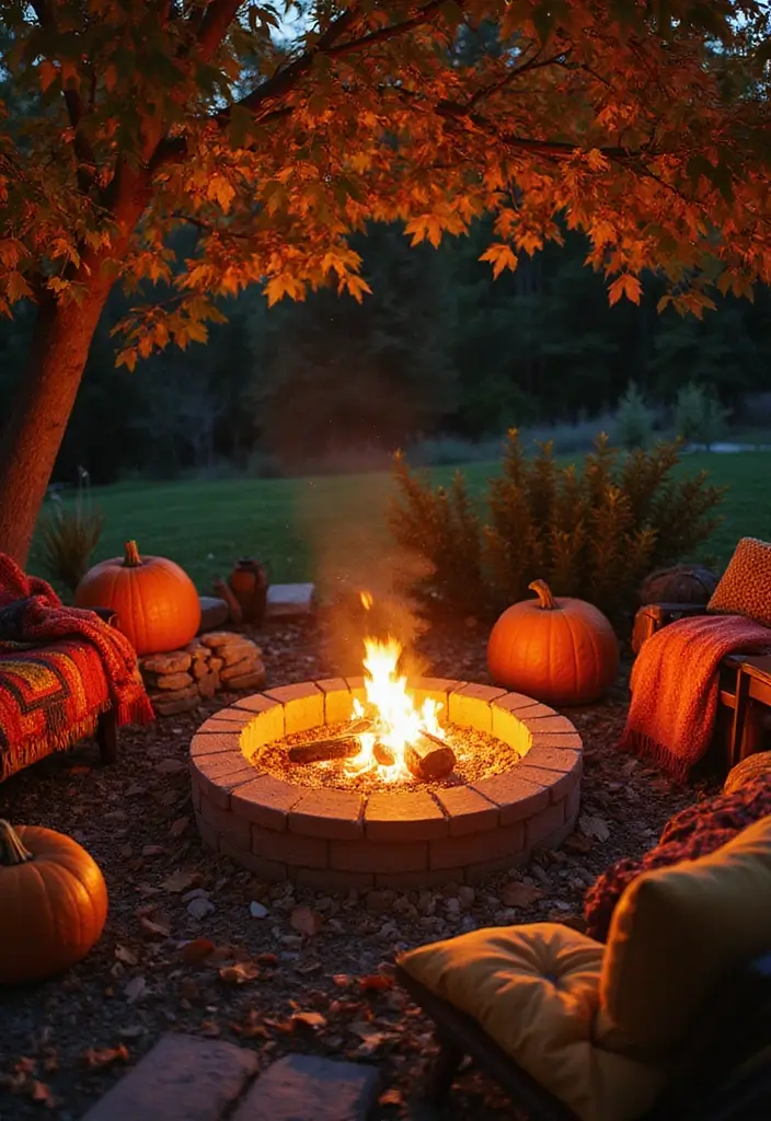 20 Colorful Fall Garden Decor Ideas That Will Brighten Your Days (Check Out #3!) - 20. Festive Fire Pit Decor