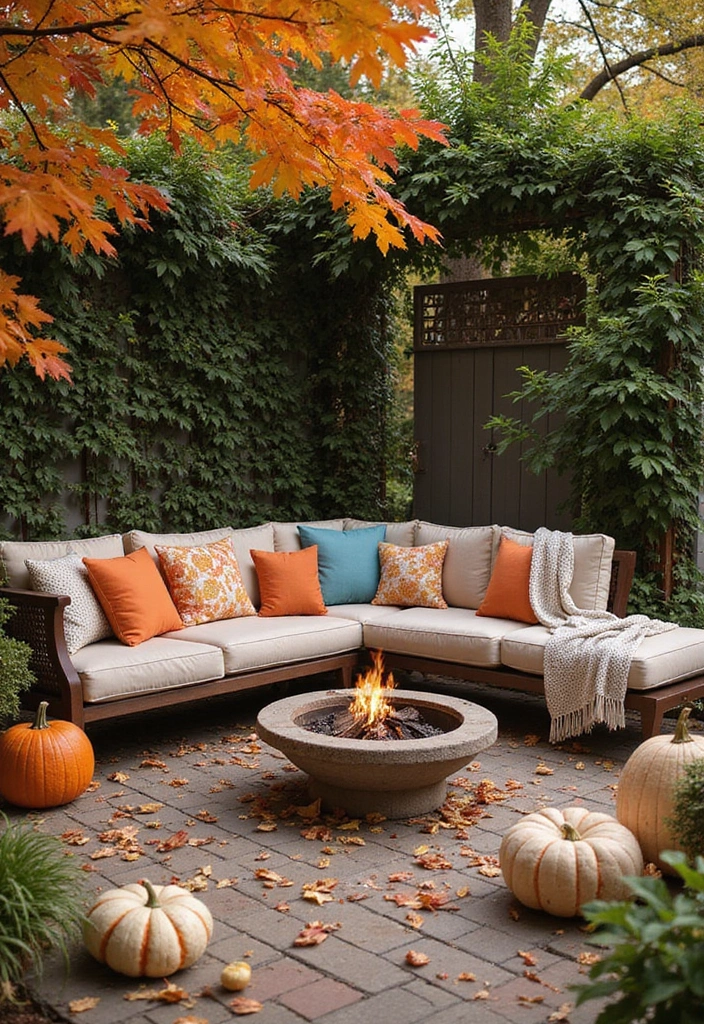 20 Colorful Fall Garden Decor Ideas That Will Brighten Your Days (Check Out #3!) - 7. Cozy Outdoor Seating