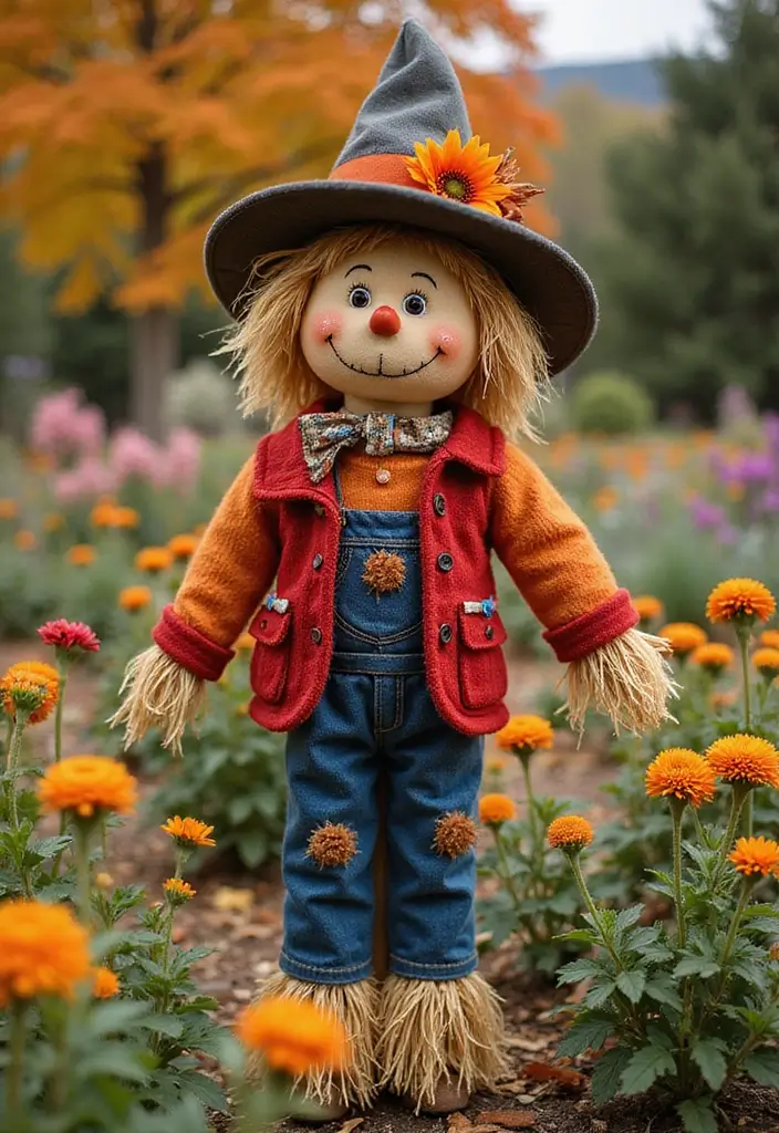 20 Colorful Fall Garden Decor Ideas That Will Brighten Your Days (Check Out #3!) - 9. Playful Scarecrows