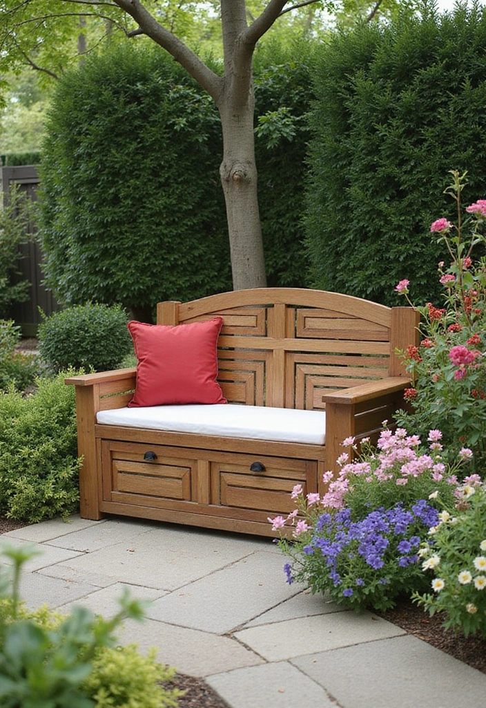 25 Aesthetic Garden Decor Ideas That Will Make Your Neighbors Envy Your Oasis! - 24. Garden Bench with Storage