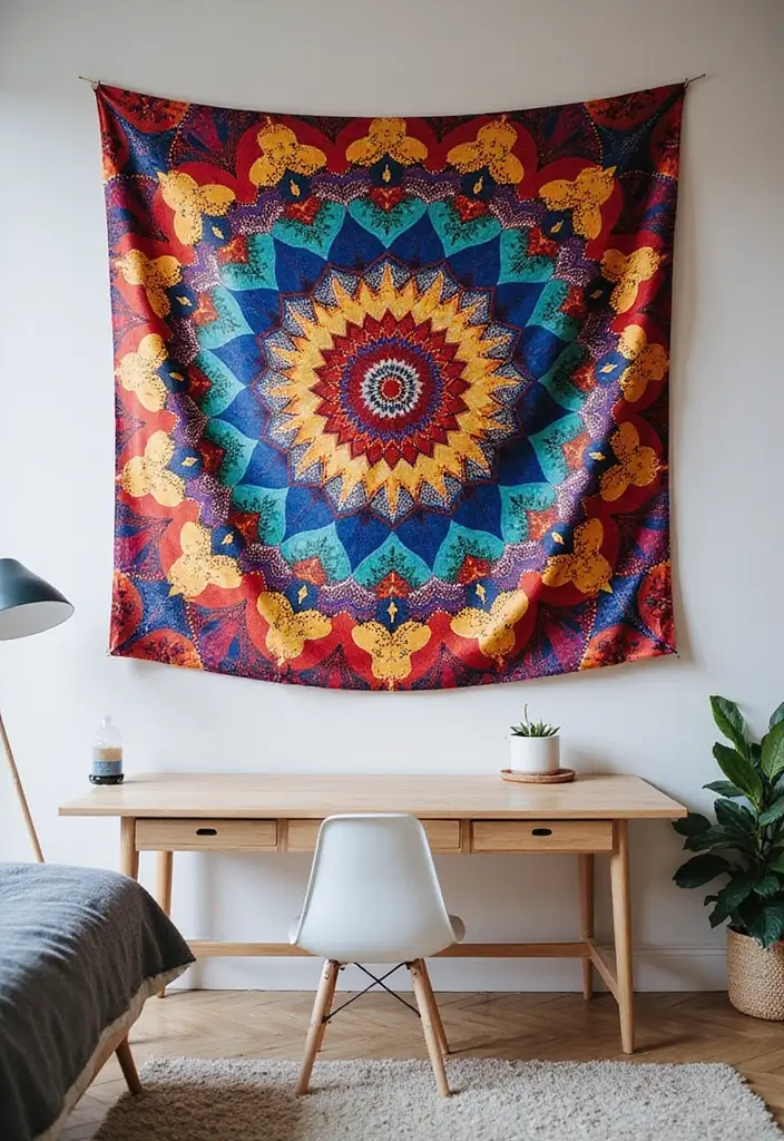 25 Cozy Dorm Room Inspirations to Make Your Tiny Space Feel Like Home! - 19. Hang Up a Tapestry