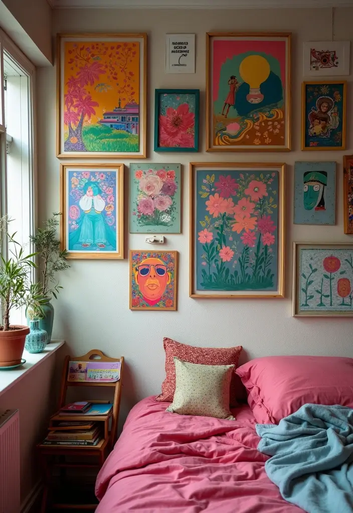 25 Cozy Dorm Room Inspirations to Make Your Tiny Space Feel Like Home! - 23. Hang Up Funky Art