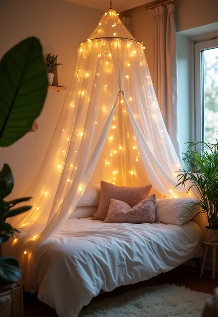 20 Aesthetic Bedroom Ideas for Small Spaces That Will Transform Your Single Bed! - 1. Bed Canopy for a Dreamy Touch