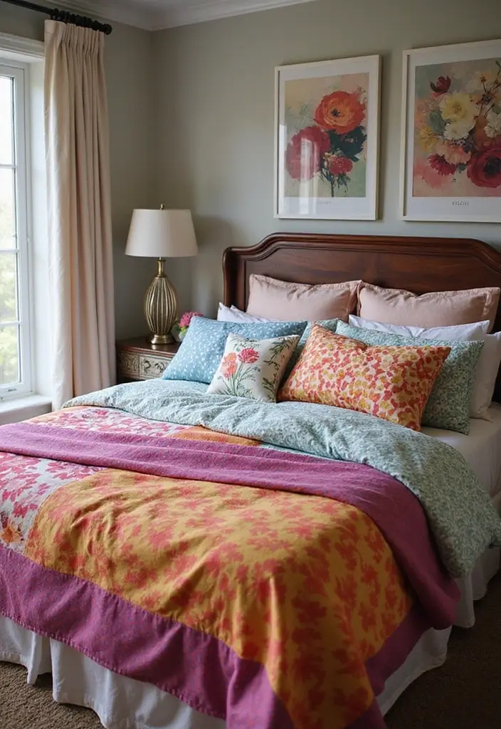 20 Aesthetic Bedroom Ideas for Small Spaces That Will Transform Your Single Bed! - 13. Colorful Bedding Sets for Instant Style