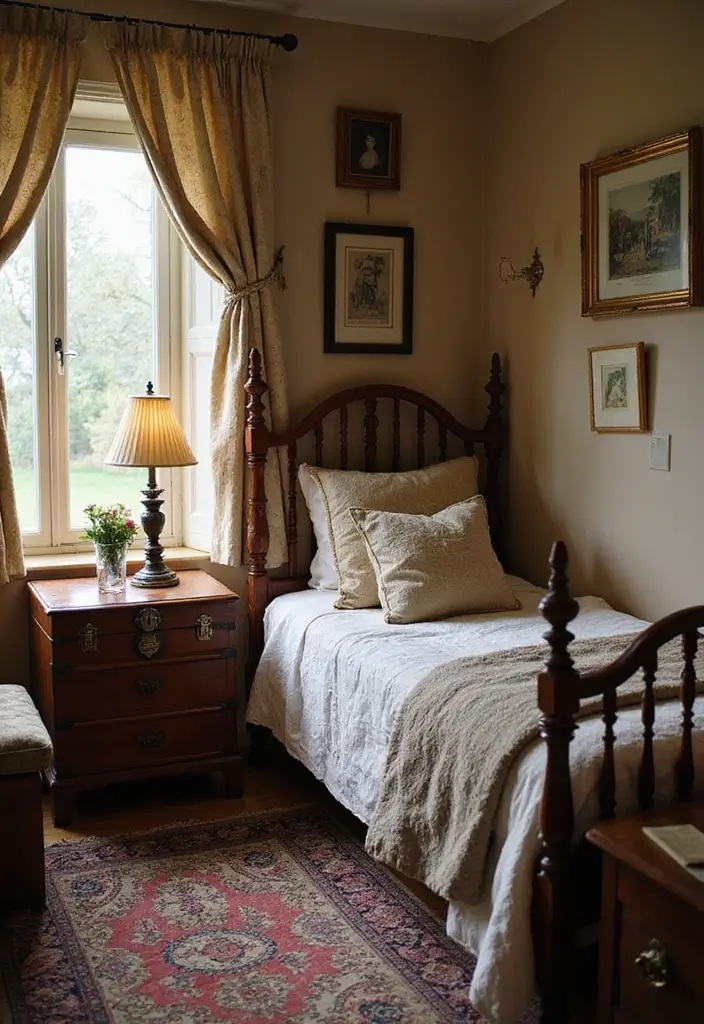 20 Aesthetic Bedroom Ideas for Small Spaces That Will Transform Your Single Bed! - 19. Vintage Finds for Character