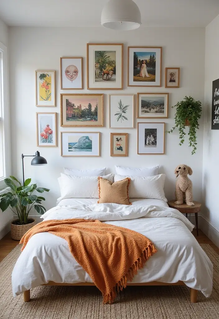 20 Aesthetic Bedroom Ideas for Small Spaces That Will Transform Your Single Bed! - 4. Gallery Wall for Personal Flair
