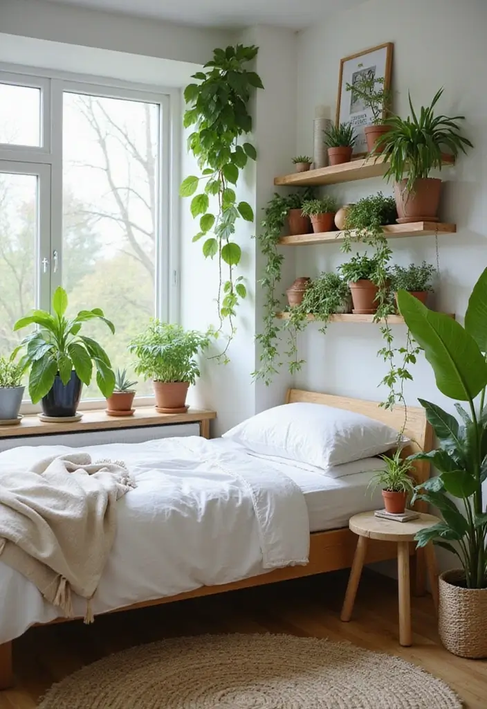 20 Aesthetic Bedroom Ideas for Small Spaces That Will Transform Your Single Bed! - 8. Indoor Plants for a Fresh Feel
