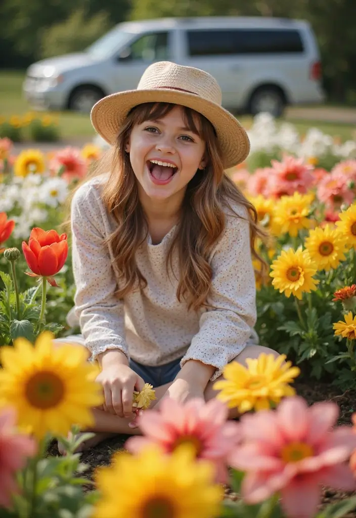 20 Aesthetic Photoshoot Ideas in Your Garden That Will Leave You Breathless! - 11. Flower Bed Sitting