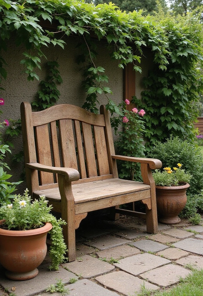 20 Aesthetic Photoshoot Ideas in Your Garden That Will Leave You Breathless! - 5. Rustic Wooden Bench