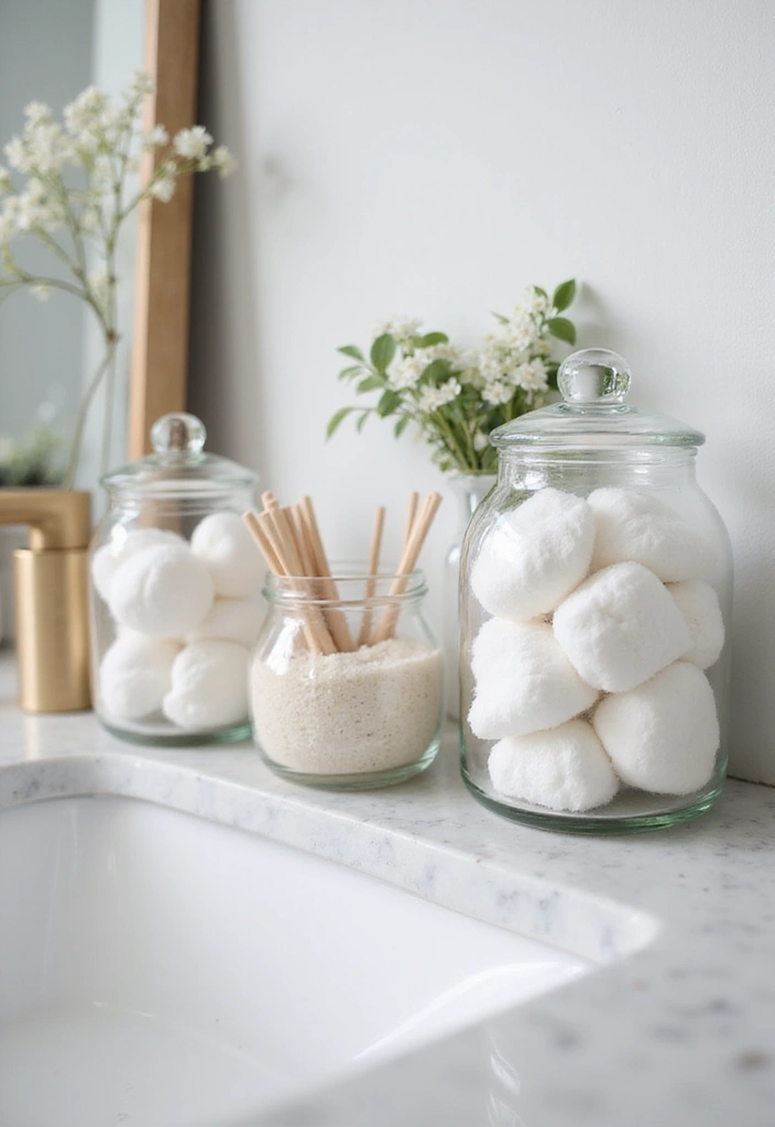 20 Bathroom Countertop Organization Hacks That Will Transform Your Space (You Won't Believe #5!) - 10. Glass Canisters