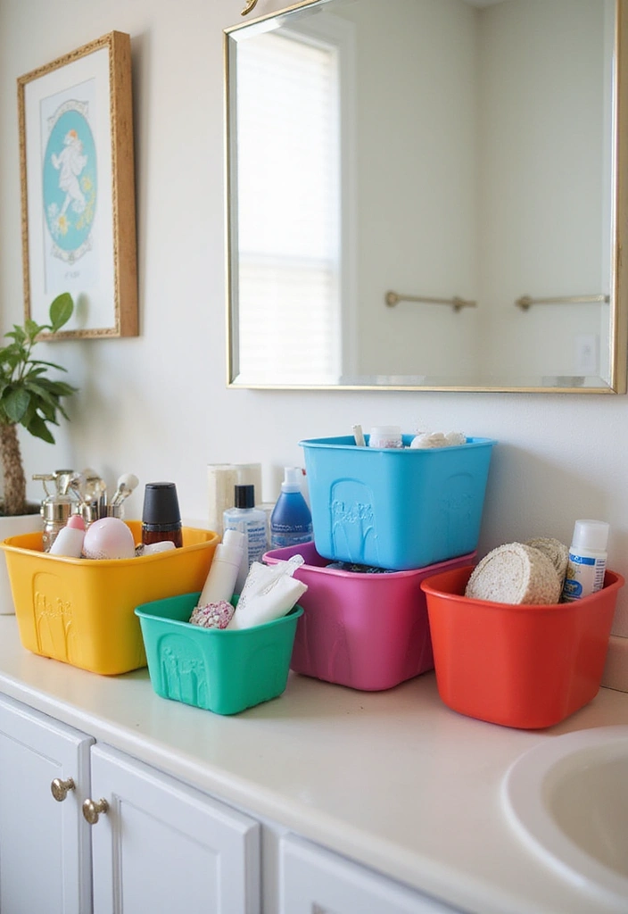 20 Bathroom Countertop Organization Hacks That Will Transform Your Space (You Won't Believe #5!) - 15. Color-Coded Bins