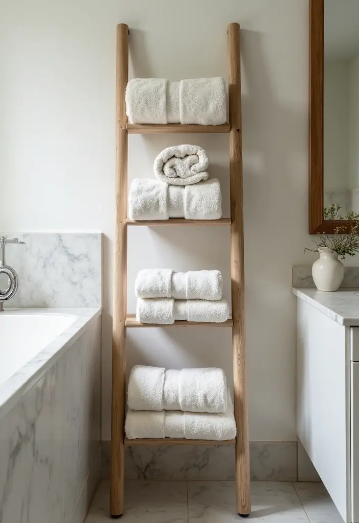 20 Bathroom Countertop Organization Hacks That Will Transform Your Space (You Won't Believe #5!) - 16. Use a Towel Ladder