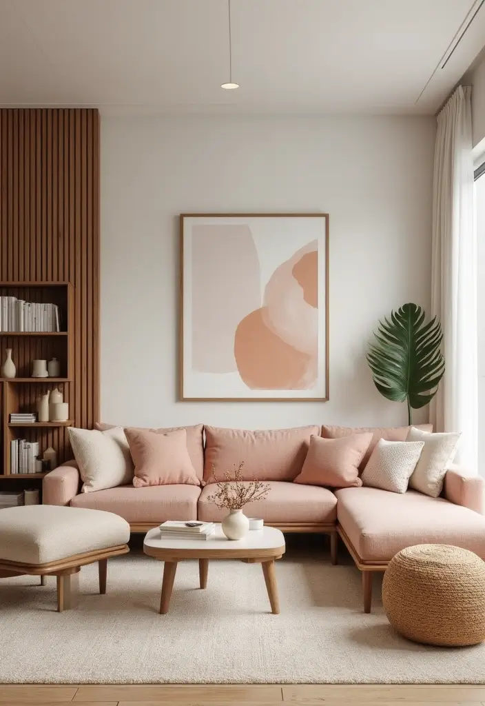 20 Cozy Mid Century Modern Living Room Ideas That'll Make You Feel Right at Home! - 17. Soft Color Accents