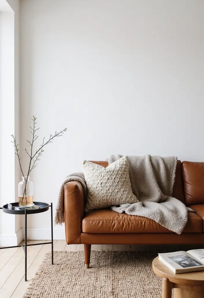 20 Cozy Mid Century Modern Living Room Ideas That'll Make You Feel Right at Home! - 2. Minimalist Approach with Layered Textures