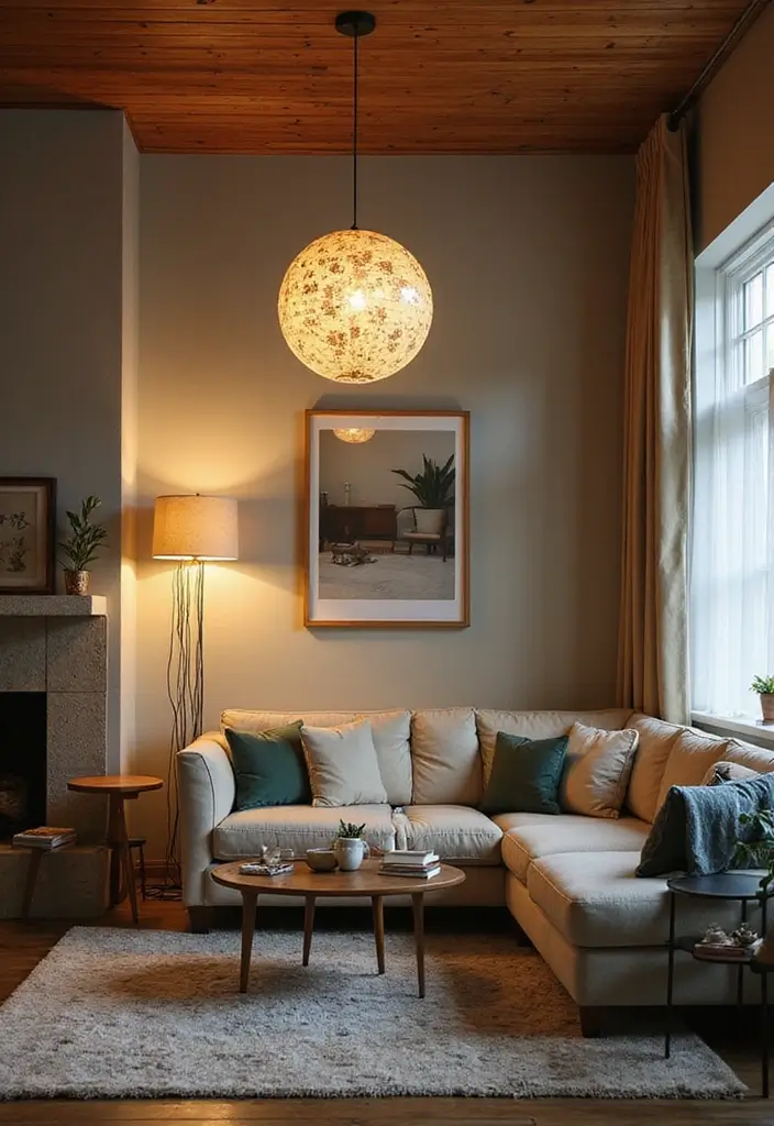 20 Cozy Mid Century Modern Living Room Ideas That'll Make You Feel Right at Home! - 3. Statement Lighting Fixtures