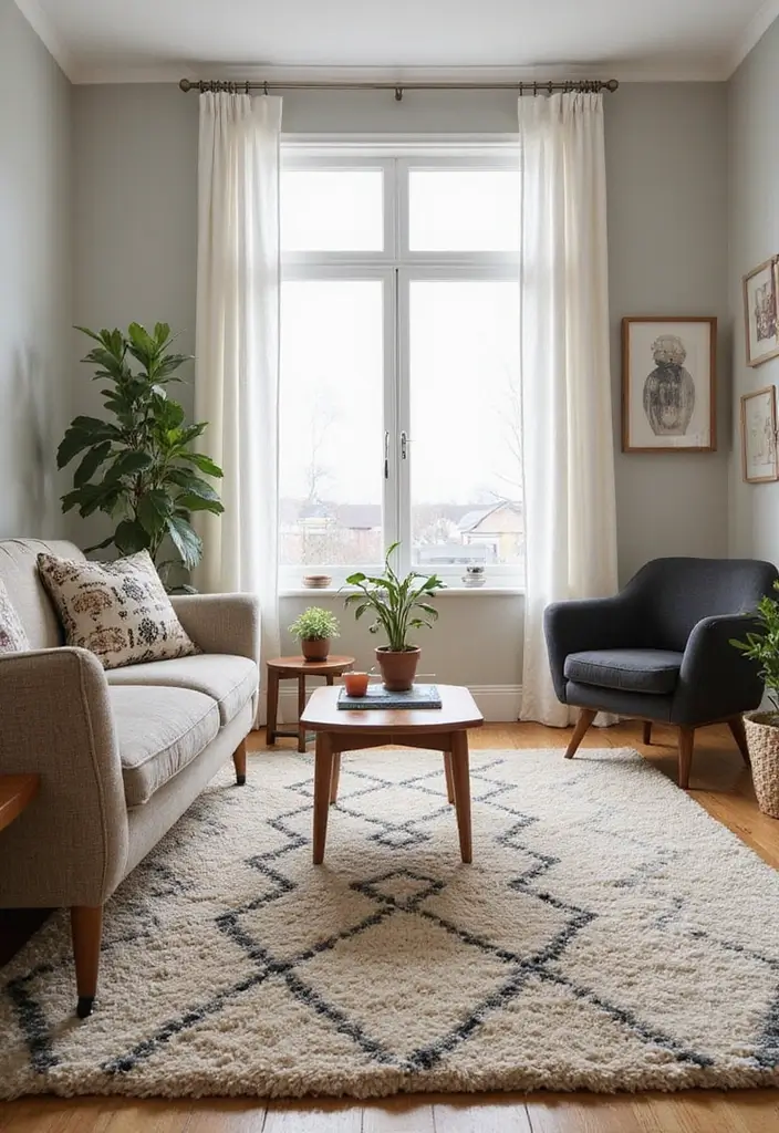 20 Cozy Mid Century Modern Living Room Ideas That'll Make You Feel Right at Home! - 5. Soft Rugs for Comfort