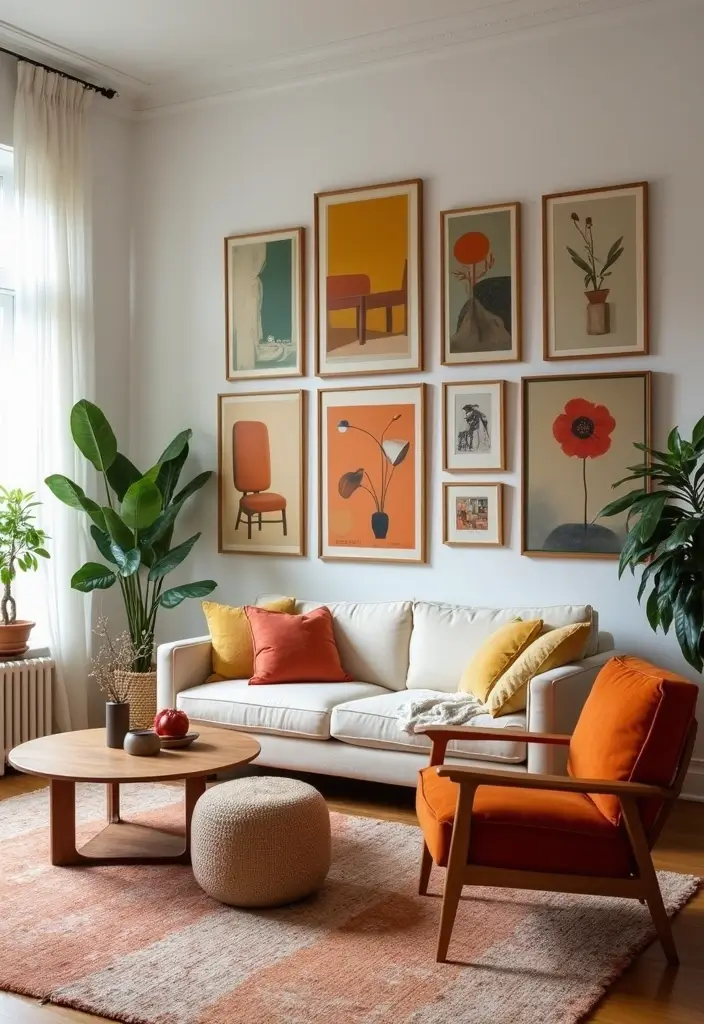 20 Cozy Mid Century Modern Living Room Ideas That'll Make You Feel Right at Home! - 7. Incorporating Art and Personal Touches