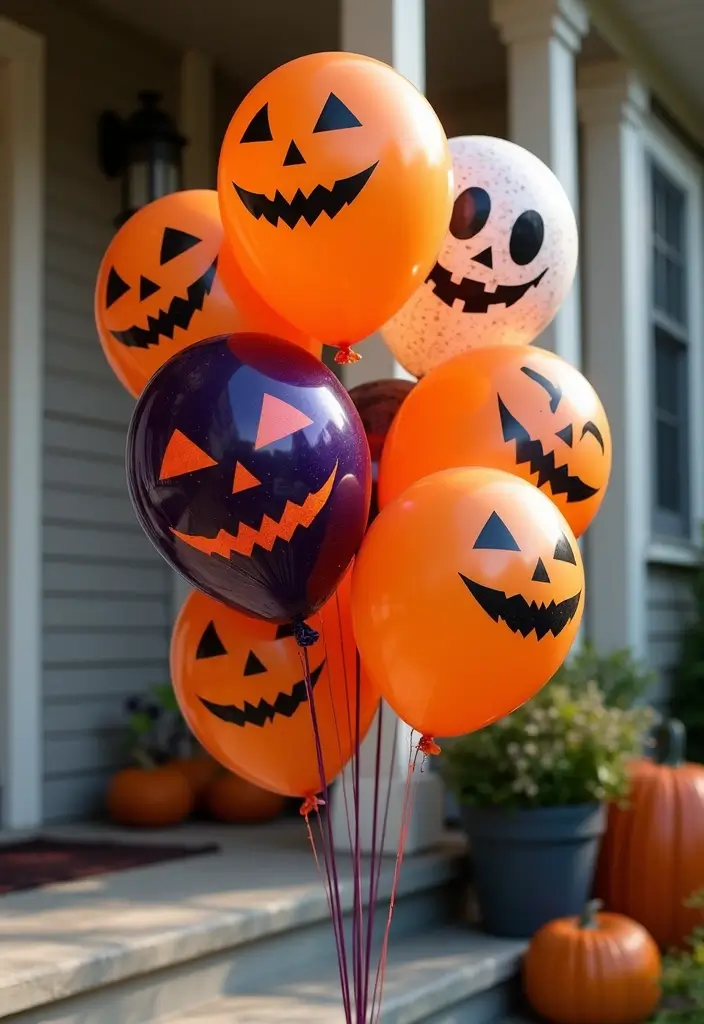 20 Cute Halloween Porch Decorations DIY That Will Make Your Neighbors Jealous! - 13. Halloween Balloon Bouquets