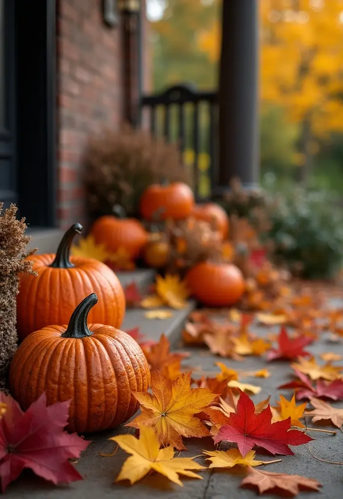 20 Cute Halloween Porch Decorations DIY That Will Make Your Neighbors Jealous! - 20. Colorful Fall Leaves