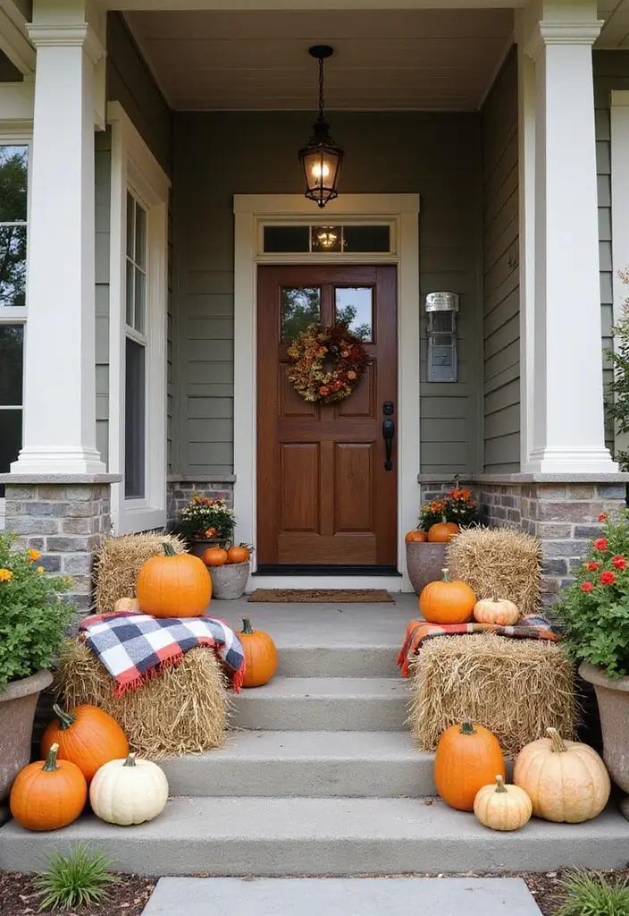 20 Cute Halloween Porch Decorations DIY That Will Make Your Neighbors Jealous! - 4. Harvest Hay Bales