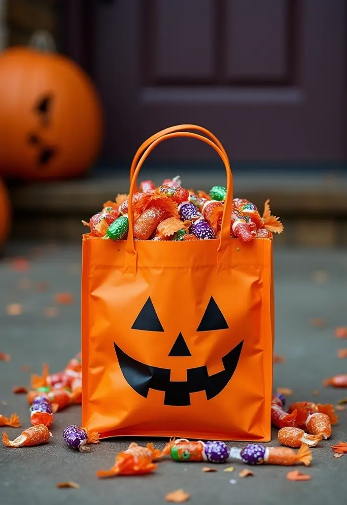 20 Cute Halloween Porch Decorations DIY That Will Make Your Neighbors Jealous! - 6. Trick-or-Treat Bag Overflow