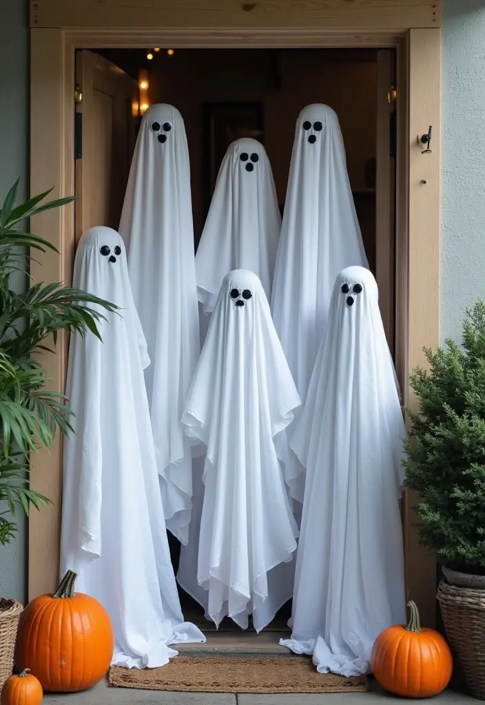 20 Cute and Easy DIY Halloween Decorations That Will Spook Your Friends! - 12. Ghostly Doorway Hangings