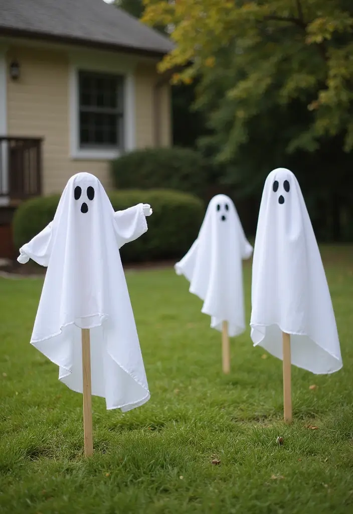 20 Cute and Easy DIY Halloween Decorations That Will Spook Your Friends! - 14. Spooky Ghost Stakes