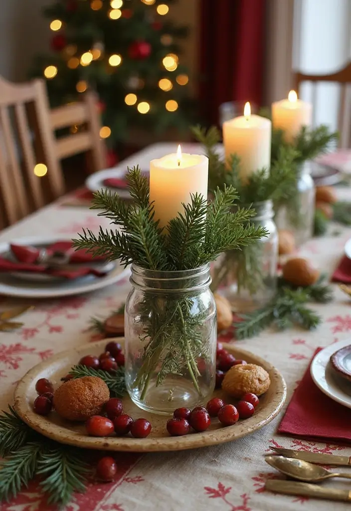 20 DIY Home Christmas Decor Ideas That Won't Break the Bank (You’ll Love #5!) - 1. Rustic Mason Jar Centerpieces