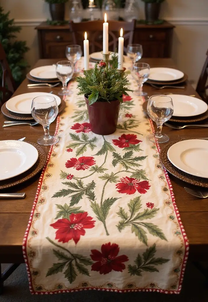 20 DIY Home Christmas Decor Ideas That Won't Break the Bank (You’ll Love #5!) - 13. Holiday Table Runner