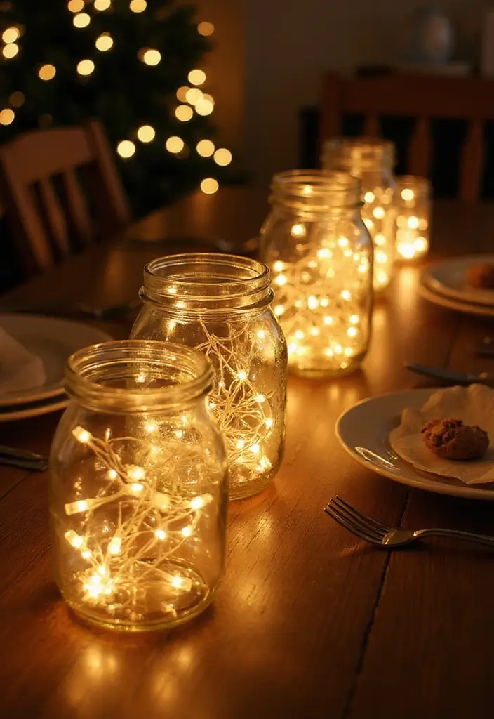 20 DIY Home Christmas Decor Ideas That Won't Break the Bank (You’ll Love #5!) - 17. String Light Jars