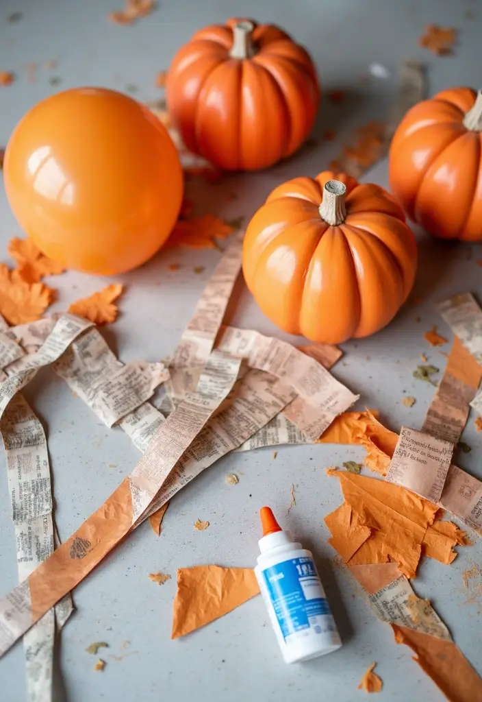 20 Easy Cute DIY Halloween Decorations That Will Wow Your Guests! - 1. Whimsical Paper Mache Pumpkins