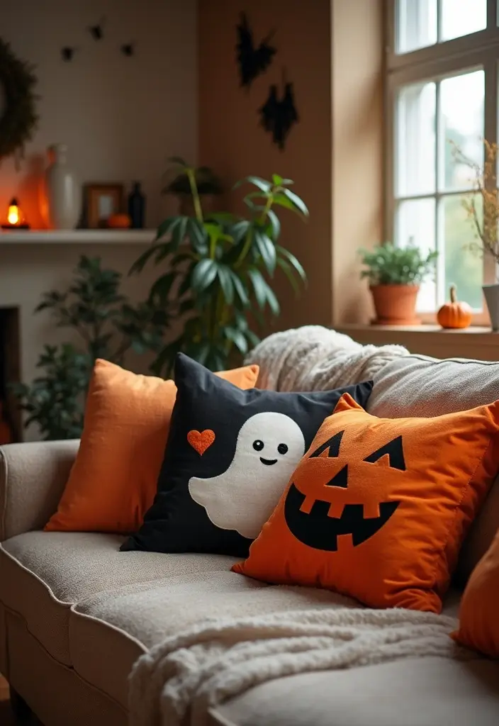 20 Easy Cute DIY Halloween Decorations That Will Wow Your Guests! - 11. Halloween-Themed Throw Pillows