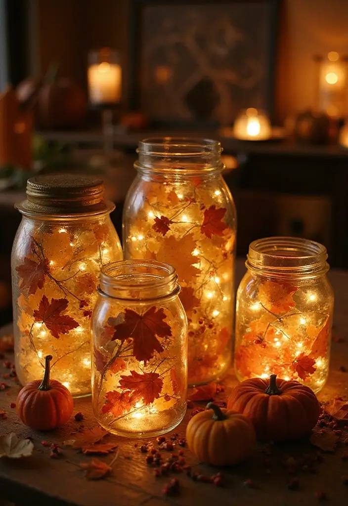 20 Easy Cute DIY Halloween Decorations That Will Wow Your Guests! - 19. Enchanted Fall Jars