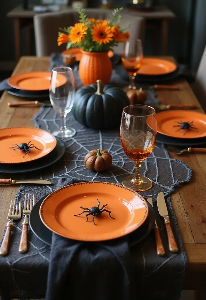 20 Easy Cute DIY Halloween Decorations That Will Wow Your Guests! - 3. Spooky Spider Web Table Runner