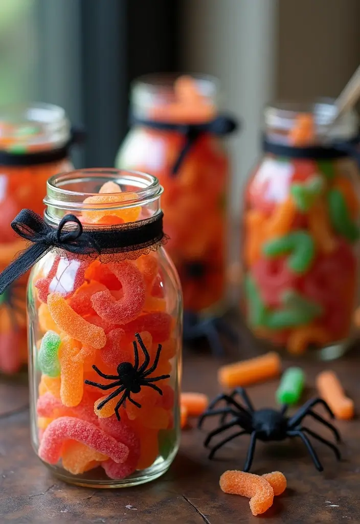 20 Easy Cute DIY Halloween Decorations That Will Wow Your Guests! - 5. Creepy Crawly Mason Jar Favors