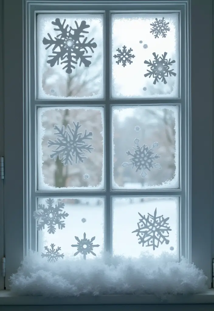 20 Easy and Fun DIY Christmas Decor Ideas on a Budget (Your Windows Will Sparkle!) - 1. Frosted Window Snowflakes