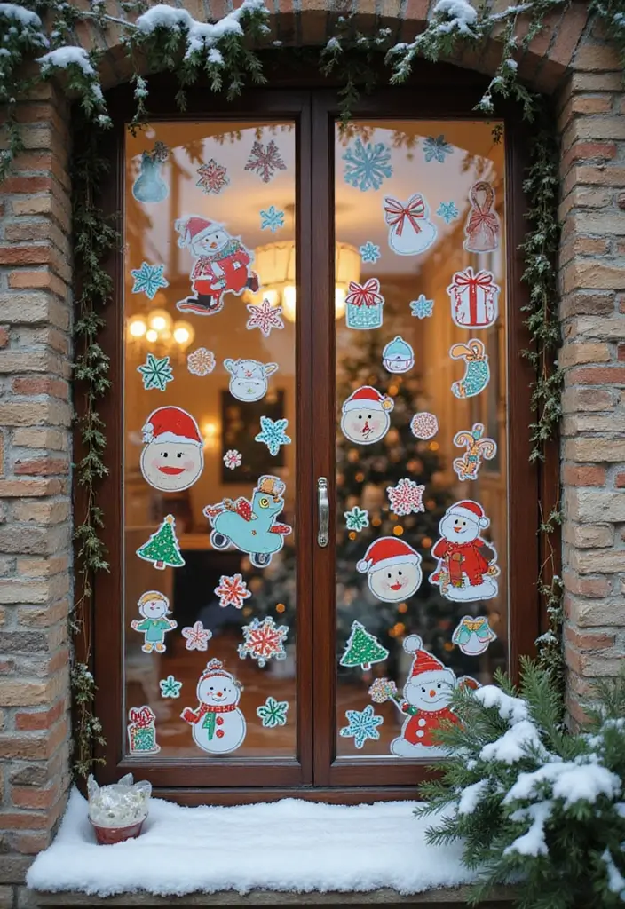 20 Easy and Fun DIY Christmas Decor Ideas on a Budget (Your Windows Will Sparkle!) - 11. Christmas Themed Stickers