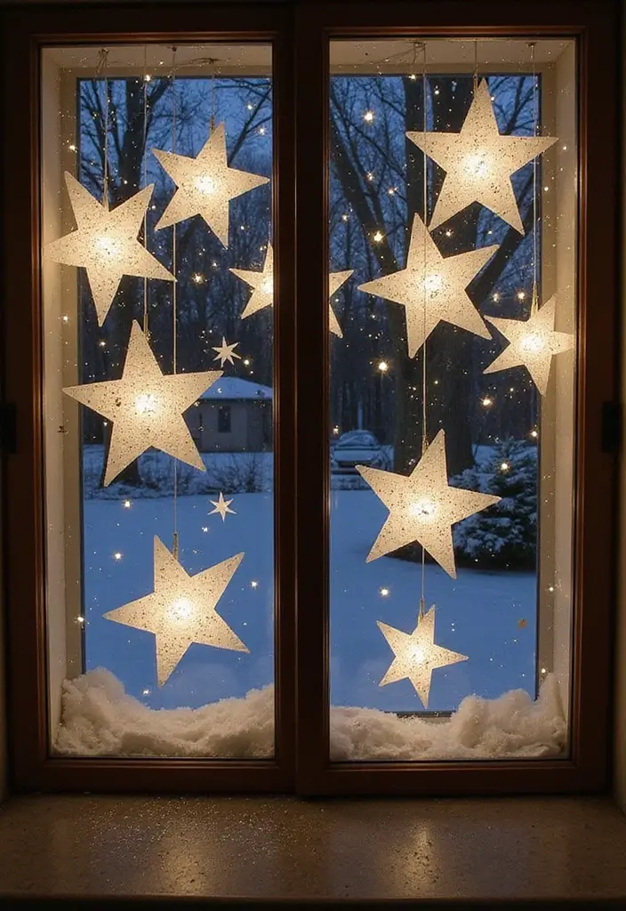 20 Easy and Fun DIY Christmas Decor Ideas on a Budget (Your Windows Will Sparkle!) - 13. Sparkling Window Stars