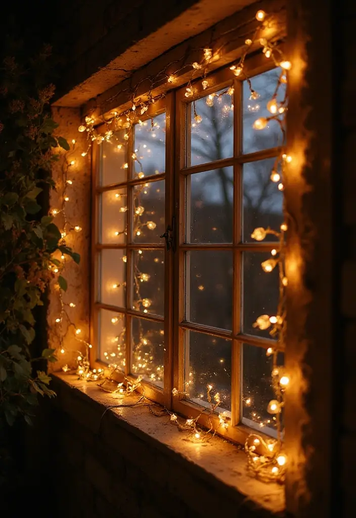 20 Easy and Fun DIY Christmas Decor Ideas on a Budget (Your Windows Will Sparkle!) - 16. Twinkling Fairy Light Frame