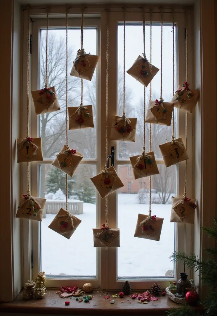 20 Easy and Fun DIY Christmas Decor Ideas on a Budget (Your Windows Will Sparkle!) - 18. DIY Advent Calendar Window