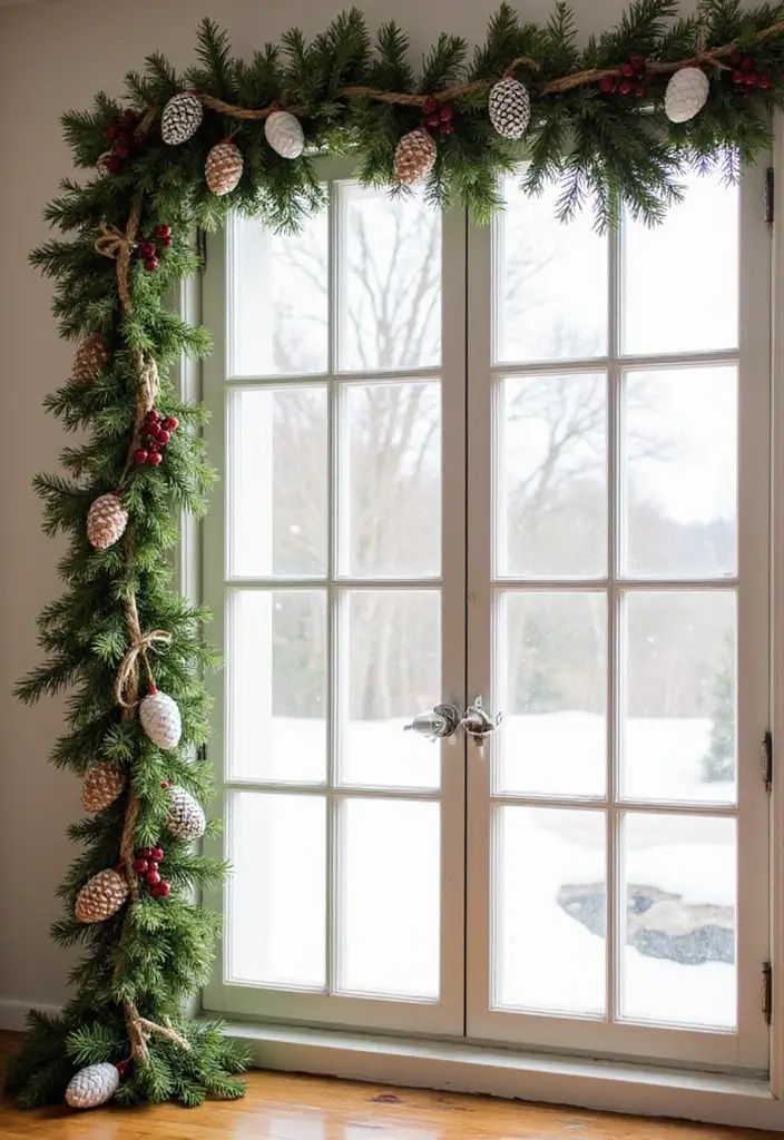 20 Easy and Fun DIY Christmas Decor Ideas on a Budget (Your Windows Will Sparkle!) - 2. Rustic Pinecone Garlands