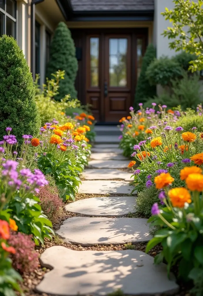 20 Gardening Ideas for Your Front Yard That Will Make Neighbors Green with Envy! - 1. Floral Walkway