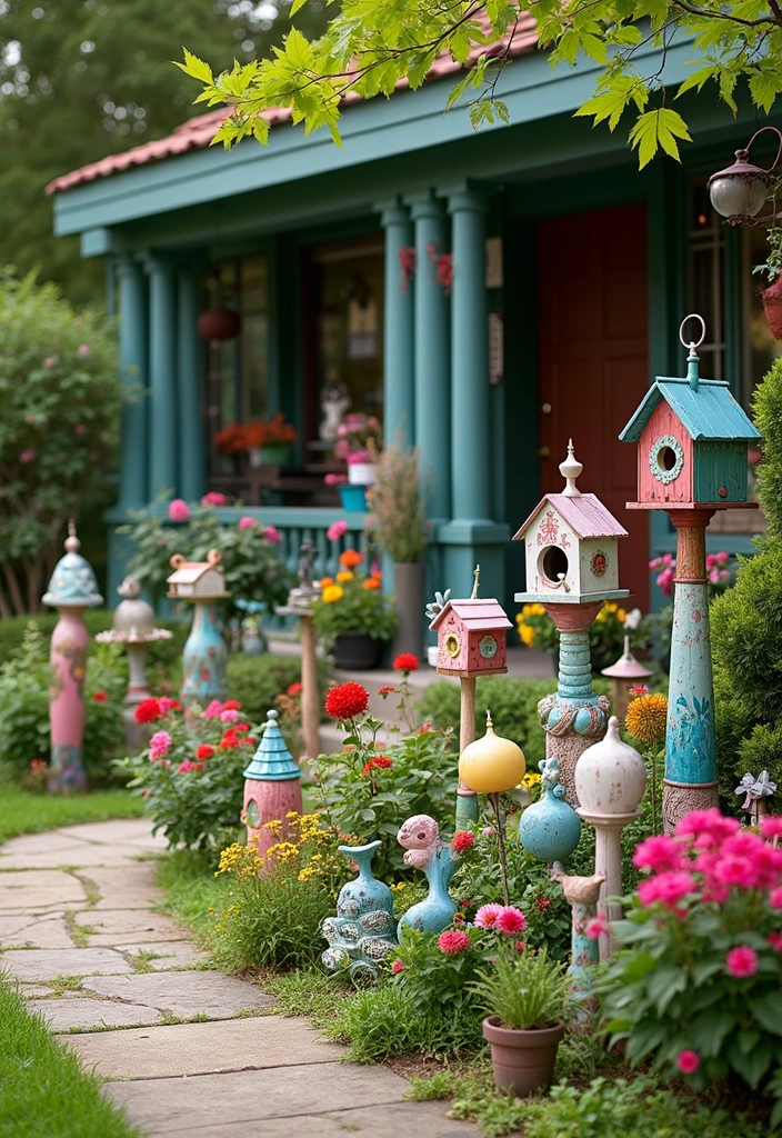 20 Gardening Ideas for Your Front Yard That Will Make Neighbors Green with Envy! - 9. Garden Art and Decor