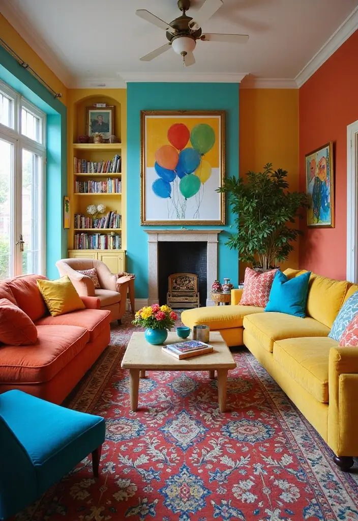20 Living Room Ideas That’ll Make You Want to Stay Home Forever (Wait Until You See #12!) - 16. Serendipitous Color Explosion